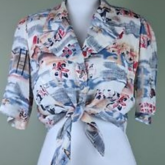 VTG Desert West By Sherry Holt Tie Crop Button Up - Picture 1 of 3